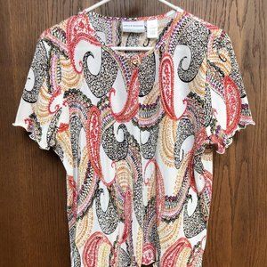 Alfred Dunner Petite Women's Short Sleeve Shirt Paisley Ribbed Size PL Red Black